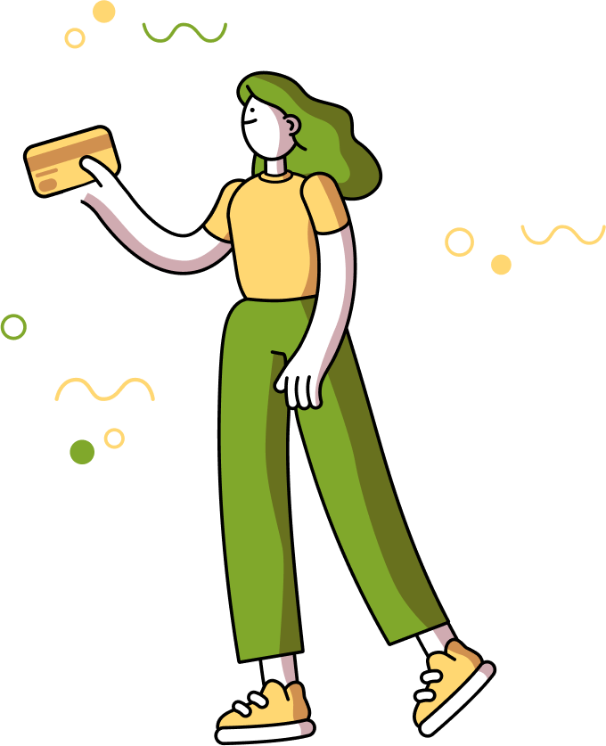 Cannabis payment banner with a girl illustrated with a credit card in her hand